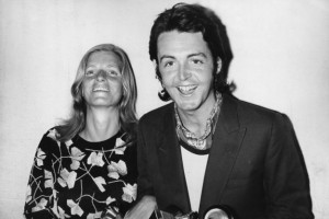 Paul McCartney and his wife Linda attend the 13th Grammy Awards at the Hollywood Palladium, Los Angeles, 16th March 1971. Paul is collecting the award for Best Original Score Written for a Motion Picture or a Television Special on behalf of the Beatles, for the song 'Let It Be'. (Photo by Keystone/Hulton Archive/Getty Images)