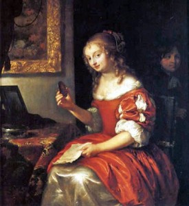 Caspar Netscher (Dutch Baroque Era Painter, c 1635-1684) Young Woman