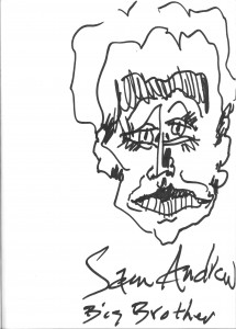 Sam Andrew, bookstore sketch