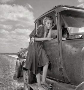 girl on running board