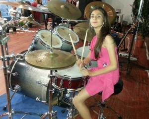 Emilia on drums